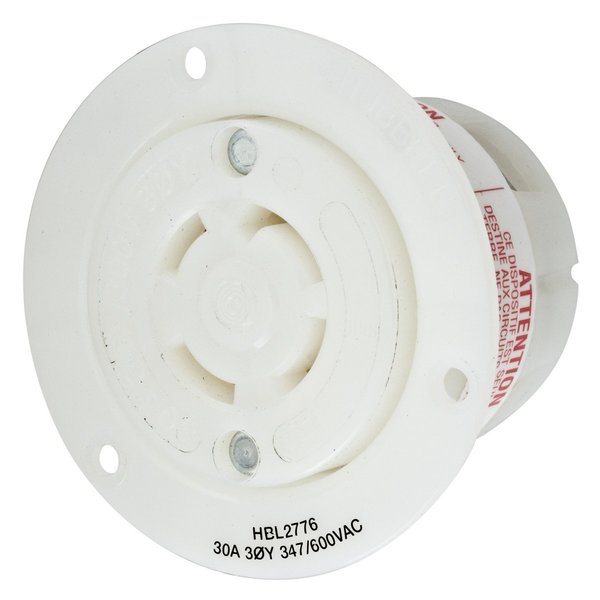 Hubbell Wiring Device-Kellems Locking Devices, Twist-Lock®, Industrial, Flanged Receptacle, 30A 3-Phase Wye 347/600V AC, 4-Pole 4-Wire Non- Grounding, L19-20R, Screw Terminal HBL2776